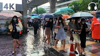 4K UHD Walking around Commercial and Nightlife Area in Silom Bangkok during the Rain [upl. by Ikcaj]