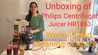 Unboxing of Philips juicer HR1863  Working and cleaning of Philips centrifugal juicer HR1863 [upl. by Anuahsal]