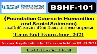 BSHF101 3rd August 2021 Answer key Part1 June 2021 Term End Examination [upl. by Bertha]