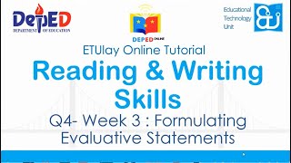 Formulating Evaluative Statements  Reading and Writing Skills  SHS Quarter 24 Week 3 [upl. by Assirol]