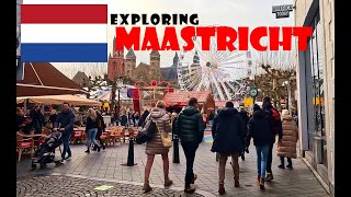 Maastricht Winter Walking tour 2023 Christmas Market Exploring 4K [upl. by Osrick]