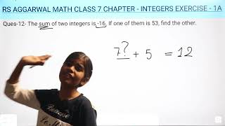 RS Aggarwal Math Class 7 Chapter 1 Integers Ex 1A Q 11  Basic Math Glory [upl. by Nidak697]