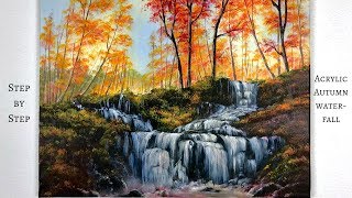 Autumn Waterfall STEP by STEP Acrylic Painting ColorByFeliks [upl. by Alard450]