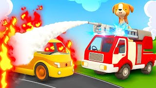 The little puppy and the fire truck save the day Full episodes of Helper cars cartoons for kids [upl. by Suivatram]