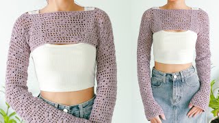 Easy Crochet Lace Shrug Tutorial  Crochet Shrug  Chenda DIY [upl. by Inanaup]