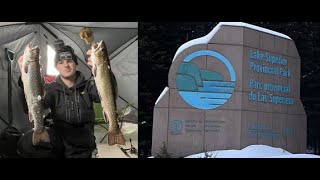 Two days in Lake Superior Provincial Park Brook trout and Splake Ice fishing [upl. by Clotilde]