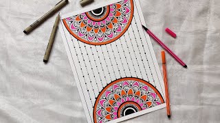 How to Draw Mandala Art  SemiCircle Mandala  How to draw Mandala for Beginners  Easy mandala [upl. by Jerrome]