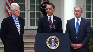 Presidents Obama Bush amp Clinton Help for Haiti [upl. by Yemiaj]