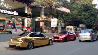 Gold C63 AMG w IPE exhaust in Bangalore [upl. by Etireuqram]