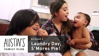 Folding Laundry amp Making Smore Pie  Austin Vlog  HiHo Kids [upl. by Sisto76]