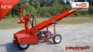 Commercial Wood Splitter Demo Powersplit SelfPropelled Single Vertical Wood Splitter with Conveyor [upl. by Wilber916]