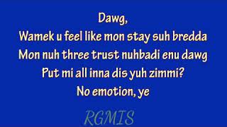 Rygin king  No Emotion  lyrics [upl. by Ahsinaw]