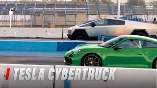 WATCH Tesla Cybertruck Beats A Porsche 911 While Towing A 911 [upl. by Pich866]