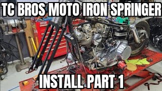 Moto Iron TC Bros springer install 1975 Harley FXE [upl. by Felise291]