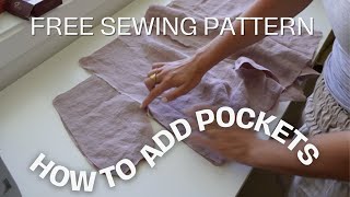 How to add pockets to your linen shorts  free pocket pattern  full sewing tutorial for beginner [upl. by Hanonew458]