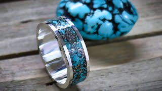 How to make a silver and turquoise inlay ring without a lathe [upl. by Neetsuj]