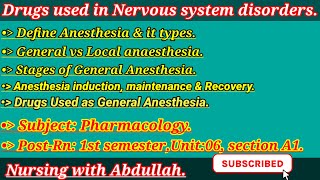 Drugs used in nervous system disorders in Urdu PostRn 1st Unit6 section A1  Anesthesia [upl. by Reames]