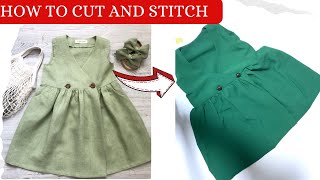 How to cut and stitch surplice  overlapping neckline dress for 2 years baby girl  Baby frock [upl. by Anirbaz]