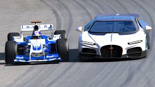 Williams F1 2004 vs Bugatti Tourbillon  Monza GP [upl. by Zsolway]