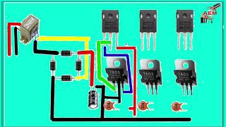 quotDIY Transformer Convert 220V AC to 5V 9V 12V DC  5A Power Supply Circuit with 7805quot [upl. by Clarisa]