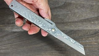 Takeshi Saji Higonokami Folding VG10 Damascus Kiritsuke Petty Knife with Damascus Metal Handle [upl. by Macintosh147]