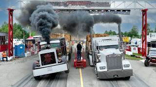 3000HP Semi Trucks vs 120000 Pound Trailers  DRAG RACING Great Lakes Big Rig Challenge [upl. by Ylrebmyk]