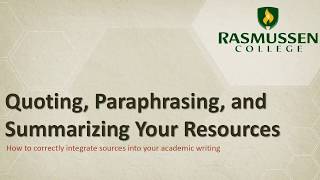 Quoting Paraphrasing Summarizing in APA [upl. by Wetzell]