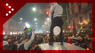 Il Marocco vince contro il Portogallo esplode la festa a Milano Cè chi salta sulle auto [upl. by Ahsiled748]