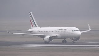 Air France Airbus A320214 FHEPG AF 1435 Sharklets Foggy takeoff at Berlin Tegel airport [upl. by Bullis578]