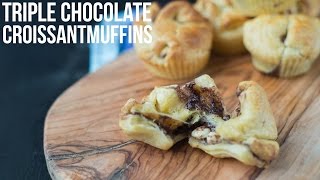 RECEPT Triple Chocolate Croissantmuffins  OhMyFoodness [upl. by Cailly540]