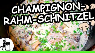 Champignon Rahm Schnitzel Rezept  Die Frau am Grill [upl. by Let]