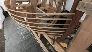 Giving the boat some shape  Ep 11  Building a wooden clinker sailing dinghy [upl. by Oterol]