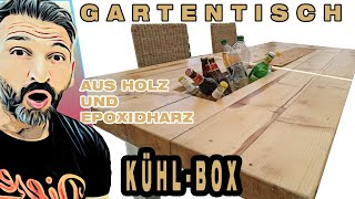 Gartentisch mit Kühlbox  Terrassentisch aus Holz und Epoxidharz [upl. by Esinrahc]