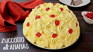 TORTA ZUCCOTTO ALLANANAS SENZA COTTURA Ricetta Facile  No Bake Pineapple Rose Cake Easy Recipe [upl. by Anelyak]