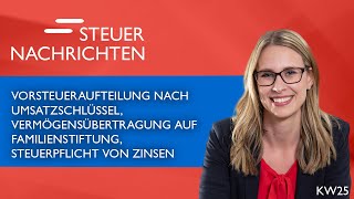 Vorsteueraufteilung Vermögensübertragung Steuerpflicht von Zinsen  Steuernachrichten Update 2524 [upl. by Dnomso]