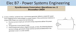 PEO solve examples ELEC B7 Synchronous Generator Question no 2 [upl. by Yvehc808]