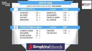 Devon Cricket League  E Division East  Ottery St Mary CC 2nd XI v Sidbury CC 1st XI [upl. by Laehctim]