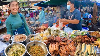 Cambodian street food at Olympic market  Walk exploring plenty of Khmer food fish amp fresh foods [upl. by Otreblanauj]