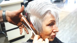 AMAZING HAIRCUT  70S ANTI AGE Short Gray Graduation With Undercut [upl. by Rednaeel]