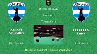 Snooker  Ranking D1 Tournoi n°2  Sébastien ALLART  Emos PECQUEUX [upl. by Nellaf]