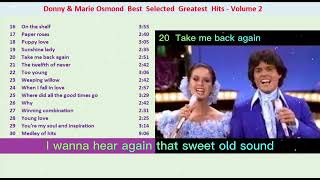 Donny and Marie Osmond Greatest Hits  Best Selected Volume 2 High Quality Sound with Lyric [upl. by Nada]