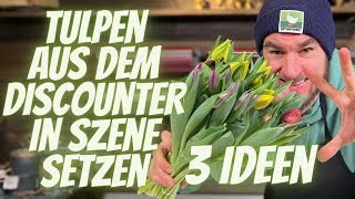 Frühlingsdeko Ideen  Tulpen aus dem Discounter in Szene setzten  3 Ideen vom Profi mit 10 Tulpen [upl. by August]