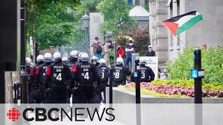 McGill’s proPalestinian encampment removed after police private security surround protesters [upl. by Harraf]