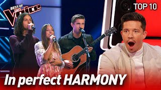 Perfectly HARMONIZED Blind Auditions on The Voice  Top 10 [upl. by Longwood]