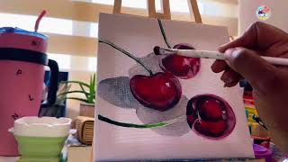 “Cherry Painting in Acrylic  Timelapse Art Process cherrys 🍒 [upl. by Tsnre]