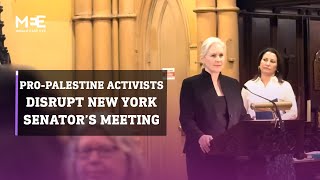 ProPalestine activists disrupt New York senator Kirsten Gillibrands meeting [upl. by Ardnait]