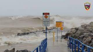 Big waves crashing against Sheboygans North Pier [upl. by Rammaj]