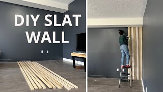 Modern Living Room Design Part 1  DIY Wood Slat Wall [upl. by Shelah]