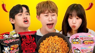 Koreans Try The Spiciest Ramen in the World Fire Noodle Challenge  KATCHUP [upl. by Yusuk]