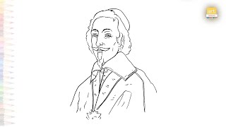 Richelieu easy drawing  Face outline sketches  How to draw Cardinal Richelieu step by step simply [upl. by Aerdnahs]